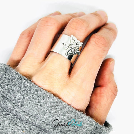 Stainless Steel Charm Ring with Butterfly Pendant – Adjustable MNOPQ Fit - JewelHub.co.uk