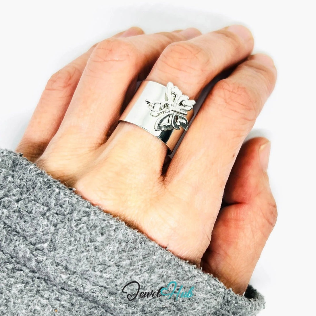 Stainless Steel Charm Ring with Butterfly Pendant – Adjustable MNOPQ Fit - JewelHub.co.uk