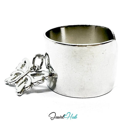 Stainless Steel Charm Ring with Butterfly Pendant – Adjustable MNOPQ Fit - JewelHub.co.uk