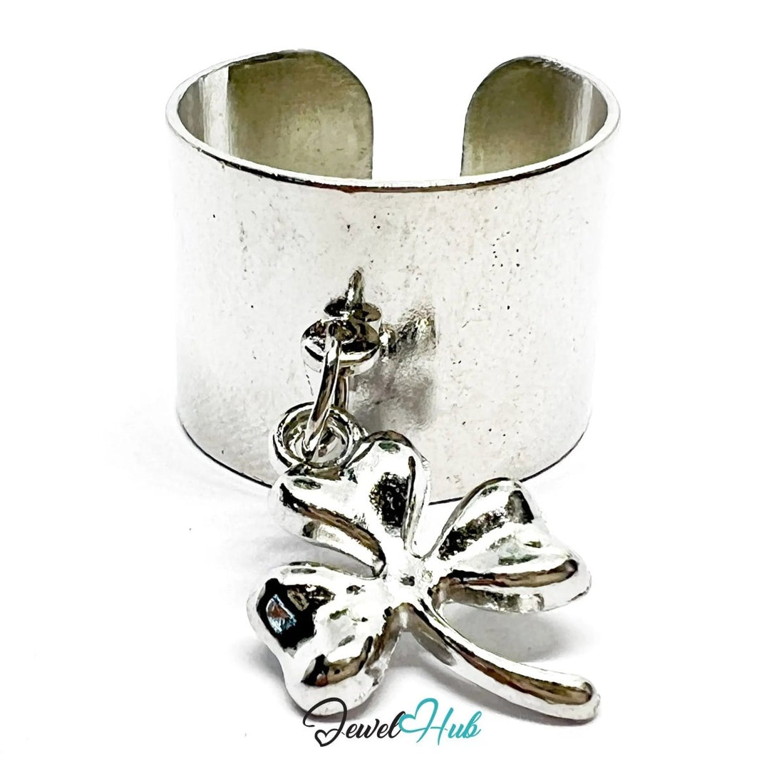 Stainless Steel Charm Ring with Four - Leaf Clover – Adjustable MNOPQ Fit - JewelHub.co.uk
