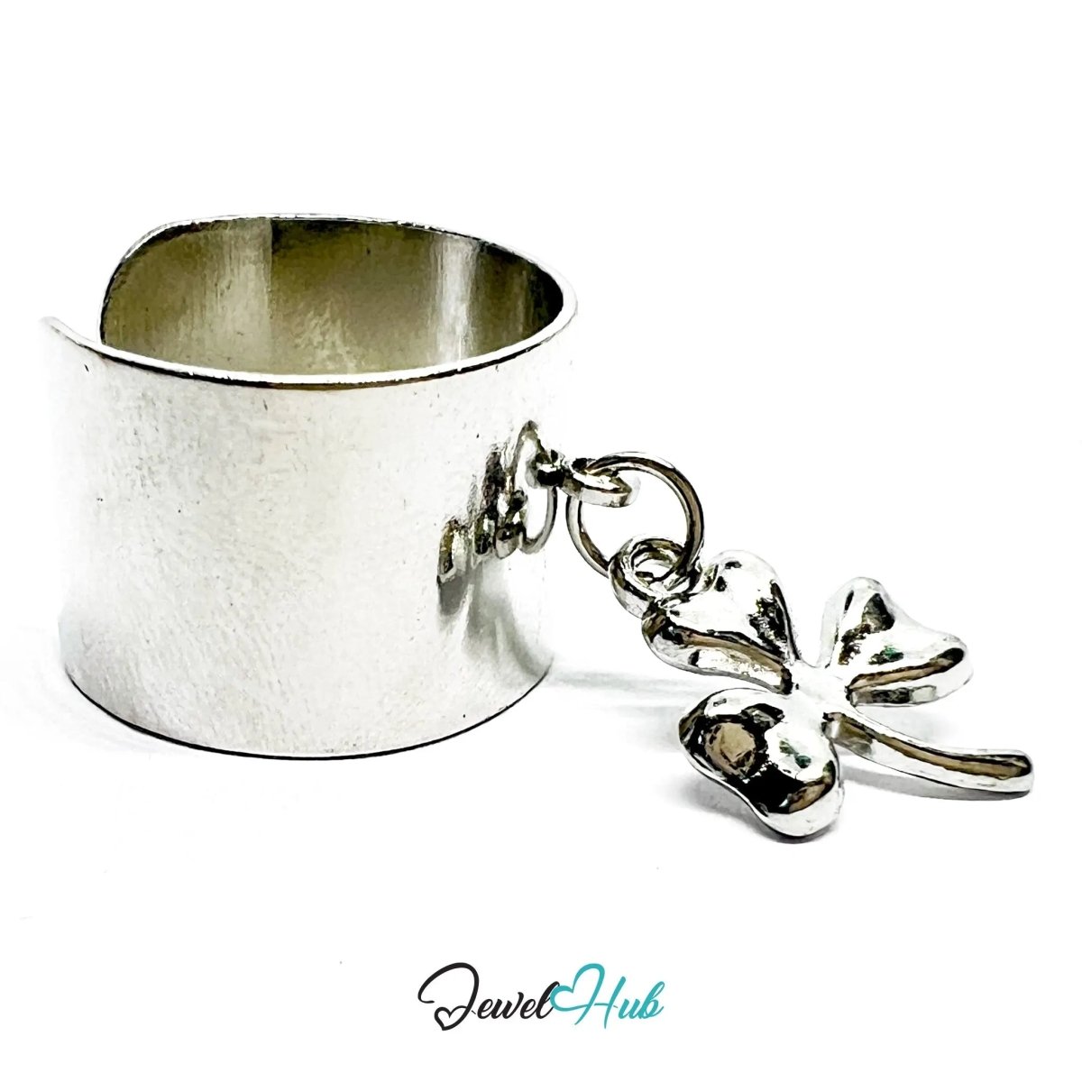 Stainless Steel Charm Ring with Four - Leaf Clover – Adjustable MNOPQ Fit - JewelHub.co.uk