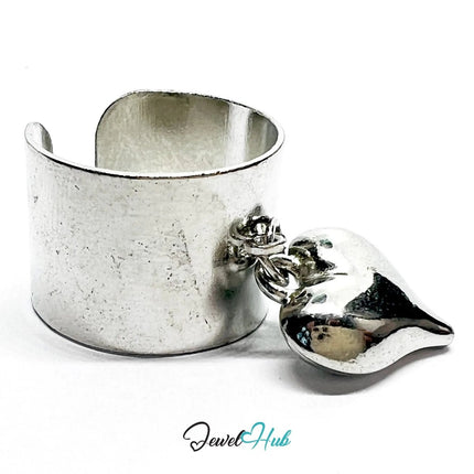 Stainless Steel Charm Ring with Heart Pendant – Adjustable MNOPQ Fit - JewelHub.co.uk