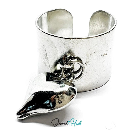 Stainless Steel Charm Ring with Heart Pendant – Adjustable MNOPQ Fit - JewelHub.co.uk