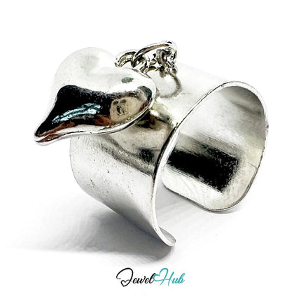 Stainless Steel Charm Ring with Heart Pendant – Adjustable MNOPQ Fit - JewelHub.co.uk