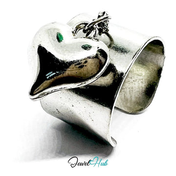 Stainless Steel Charm Ring with Heart Pendant – Adjustable MNOPQ Fit - JewelHub.co.uk