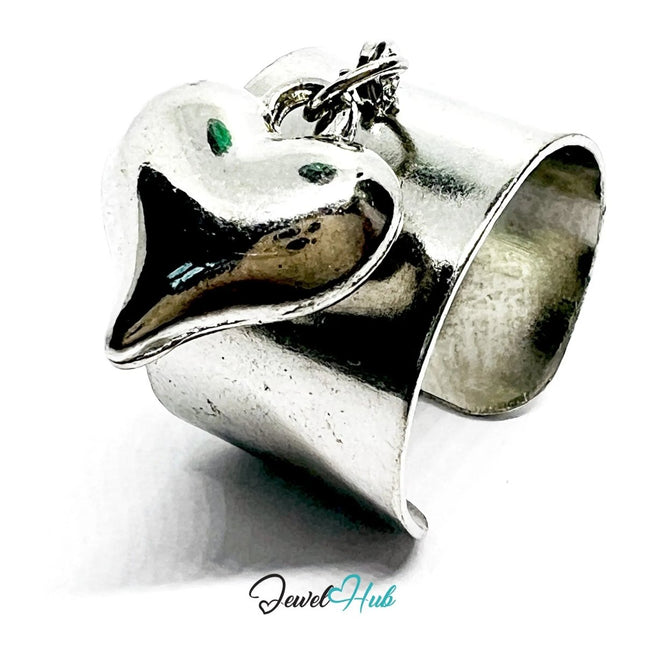 Stainless Steel Charm Ring with Heart Pendant – Adjustable MNOPQ Fit - JewelHub.co.uk