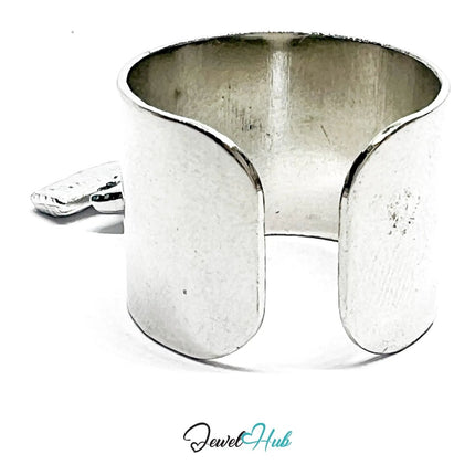 Stainless Steel Charm Ring with Leaf Pendant – Adjustable MNOPQ Fit - JewelHub.co.uk