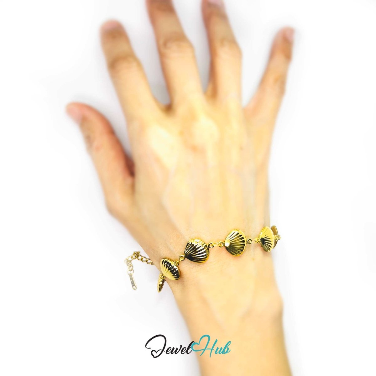 Stainless Steel Coastal Seashell Charms Gold Bracelet - JewelHub.co.uk