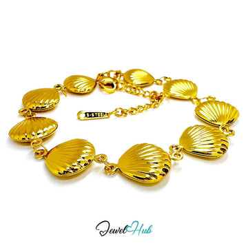 Stainless Steel Coastal Seashell Charms Gold Bracelet - JewelHub.co.uk