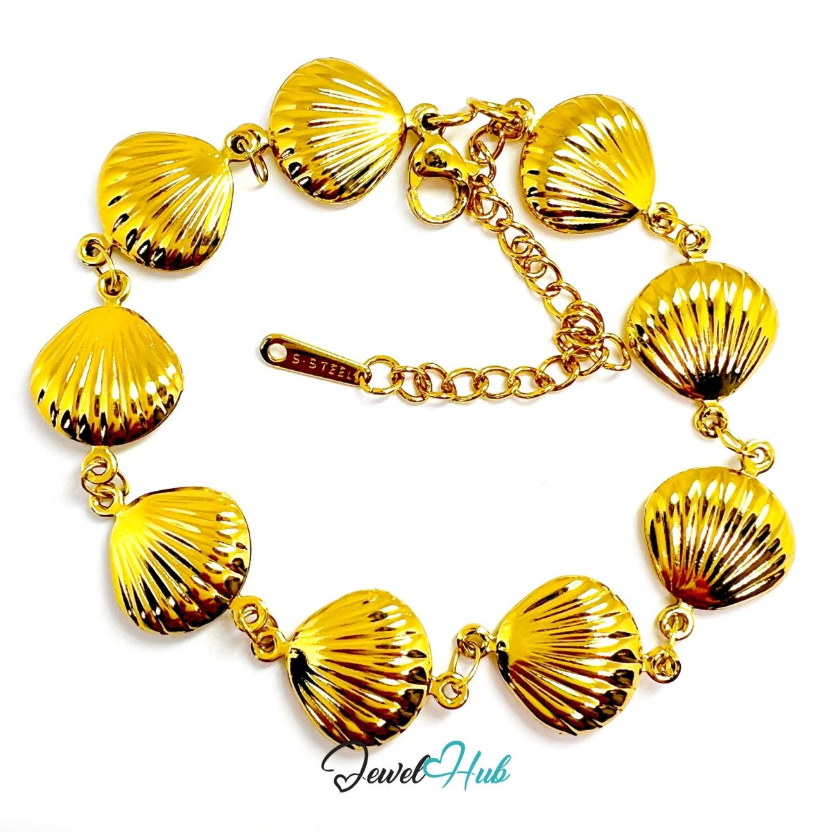 Stainless Steel Coastal Seashell Charms Gold Bracelet - JewelHub.co.uk