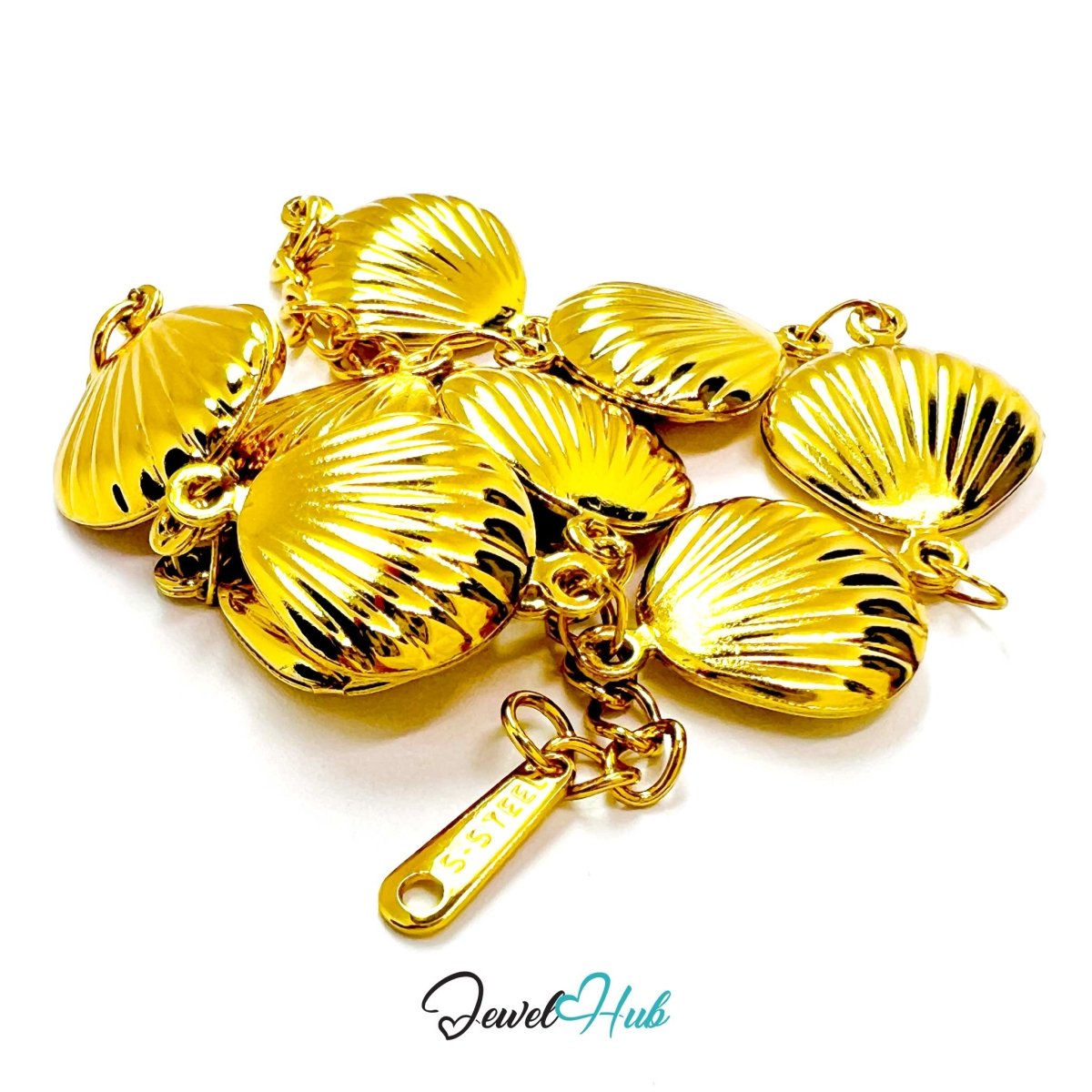 Stainless Steel Coastal Seashell Charms Gold Bracelet - JewelHub.co.uk