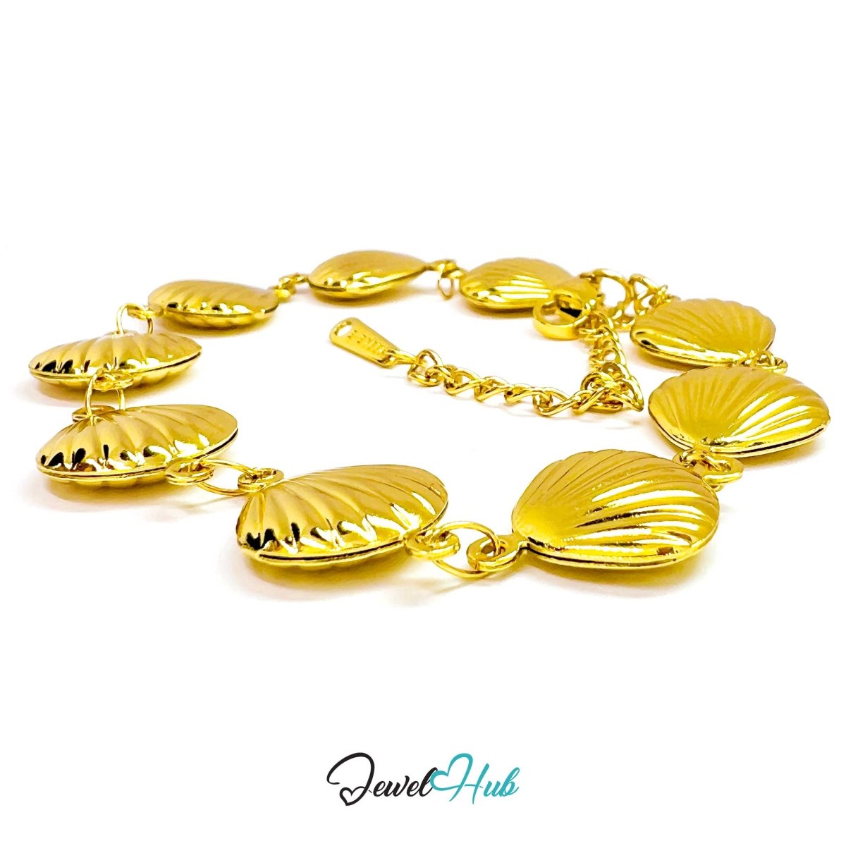 Stainless Steel Coastal Seashell Charms Gold Bracelet - JewelHub.co.uk