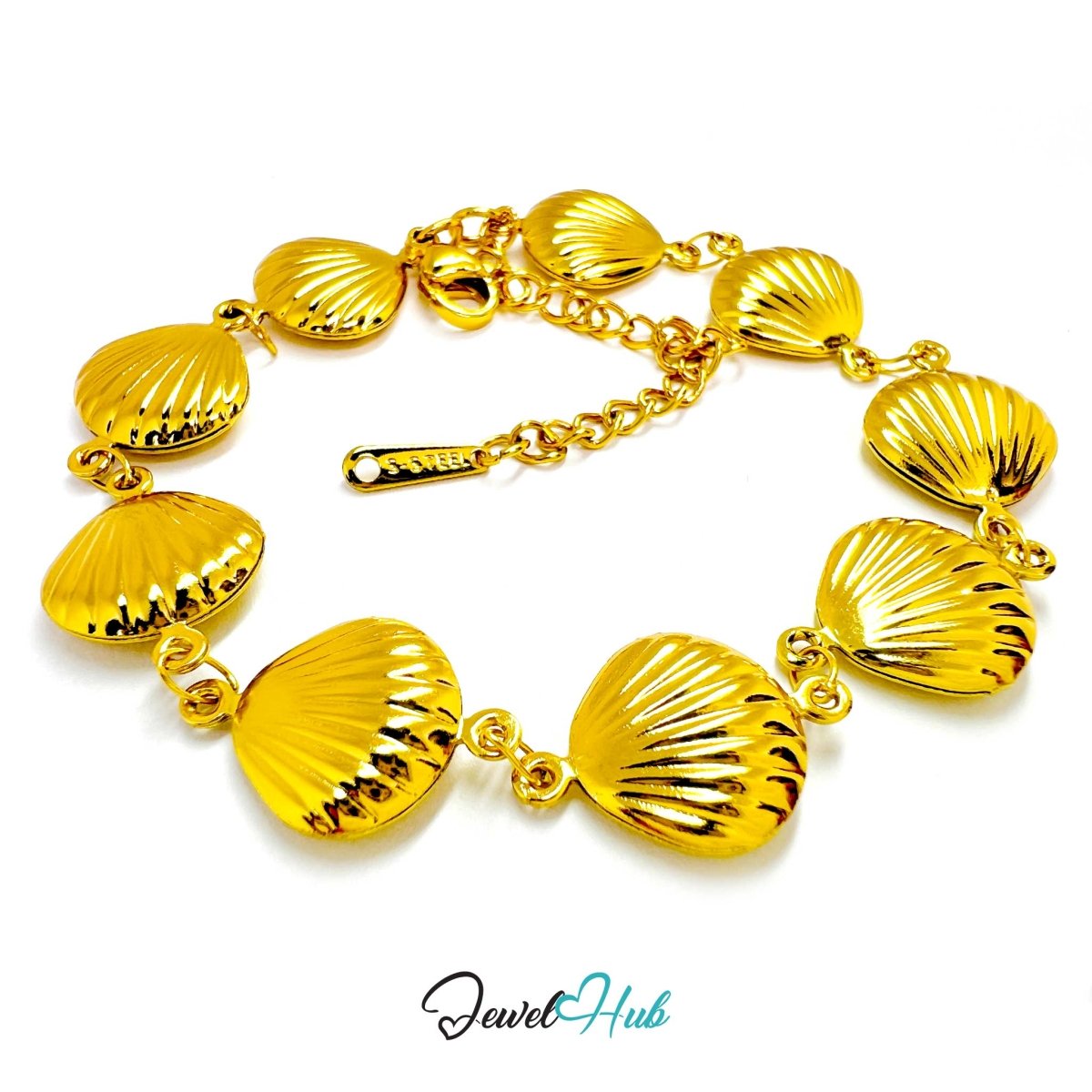 Stainless Steel Coastal Seashell Charms Gold Bracelet - JewelHub.co.uk