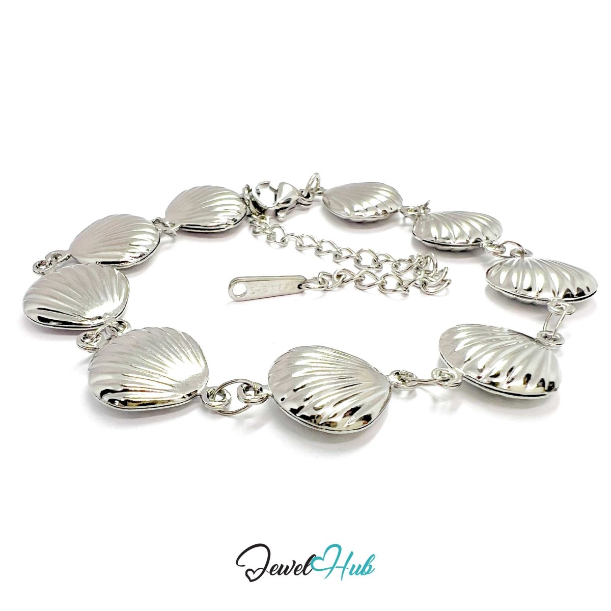 Stainless Steel Coastal Seashell Charms Silver Bracelet - JewelHub.co.uk