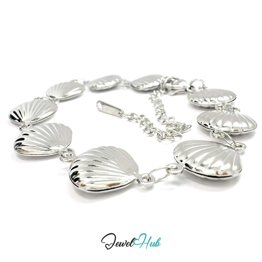 Stainless Steel Coastal Seashell Charms Silver Bracelet - JewelHub.co.uk