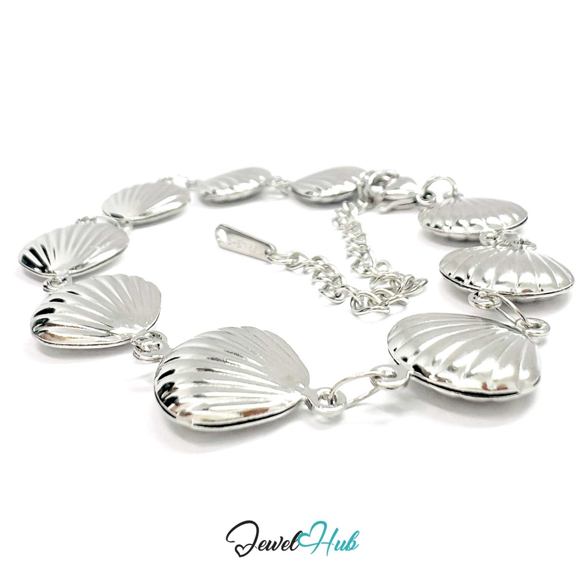 Stainless Steel Coastal Seashell Charms Silver Bracelet - JewelHub.co.uk