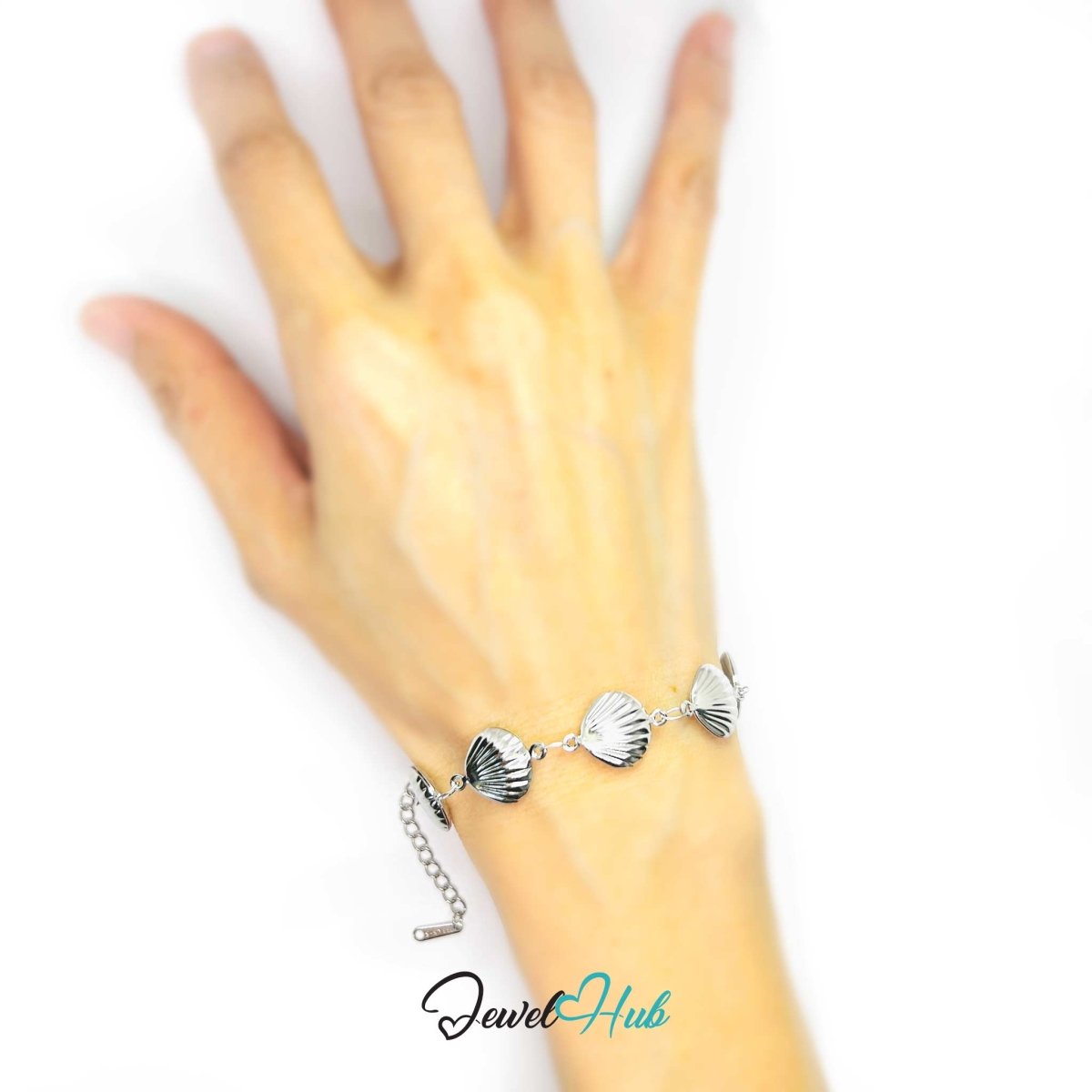 Stainless Steel Coastal Seashell Charms Silver Bracelet - JewelHub.co.uk