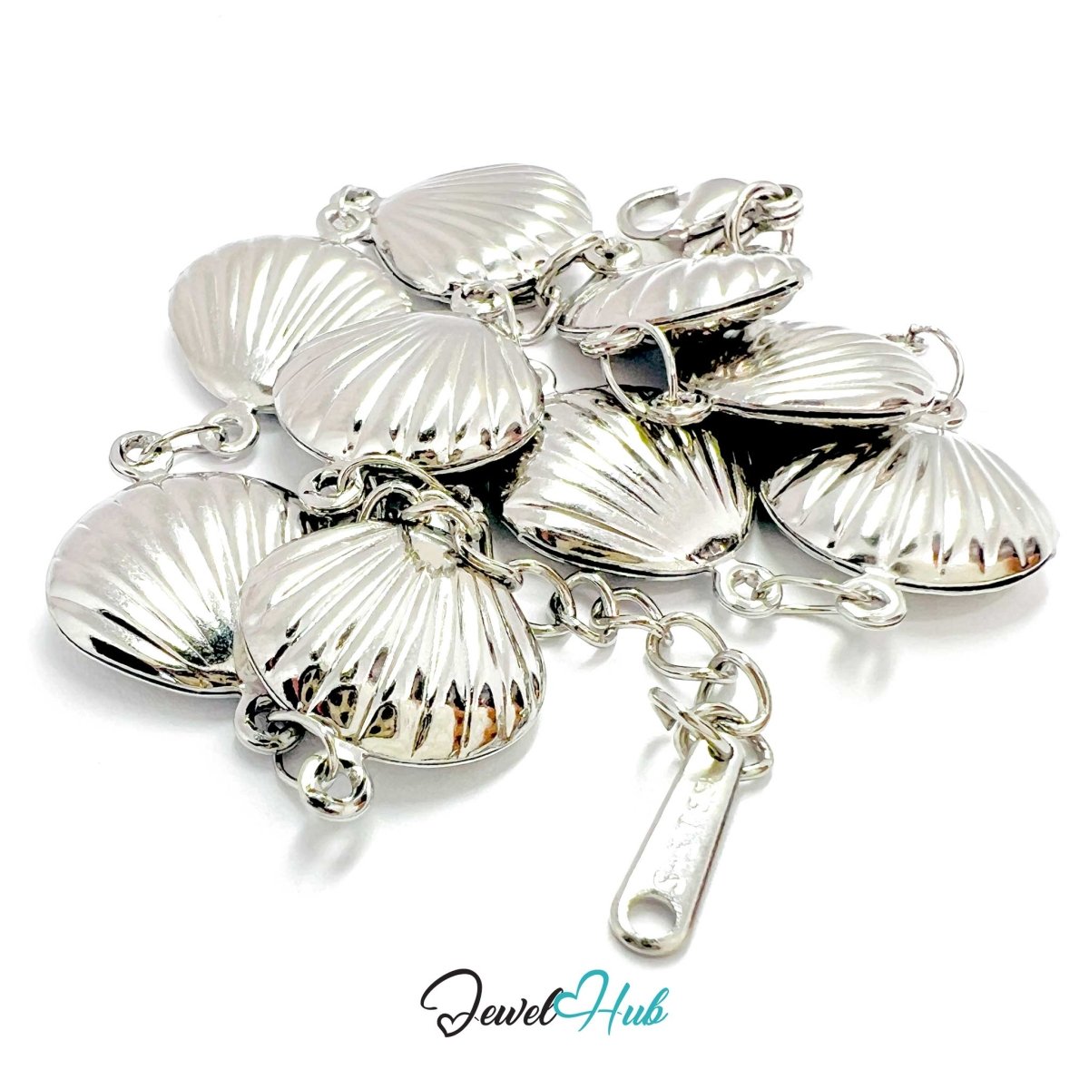 Stainless Steel Coastal Seashell Charms Silver Bracelet - JewelHub.co.uk