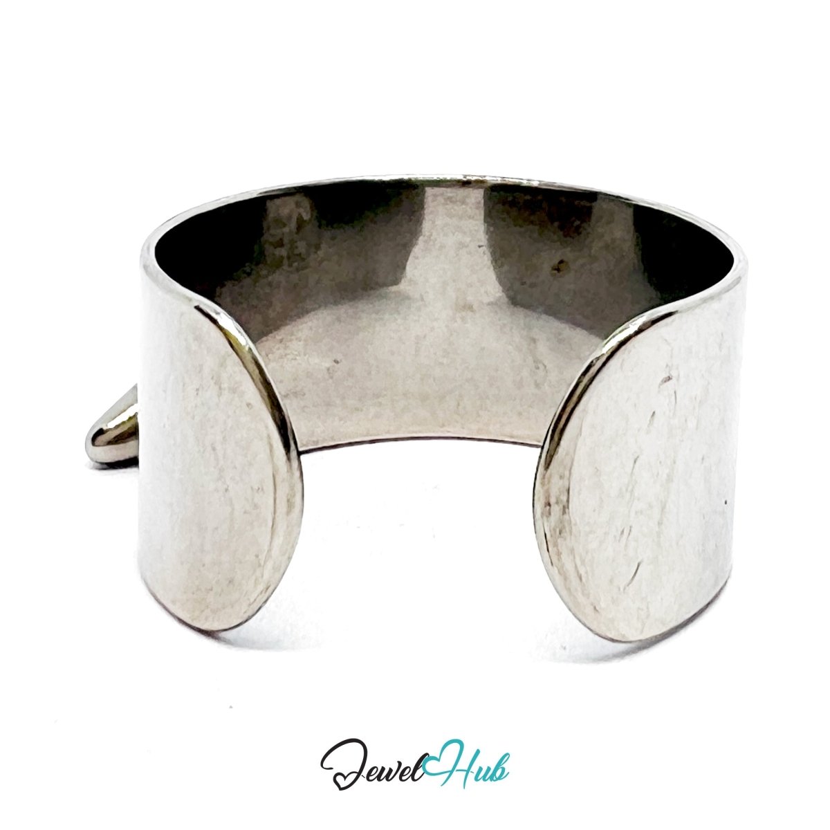 Stainless Steel Cone Charm Ring – Silver - Plated Wide Band, Adjustable Fit - JewelHub.co.uk