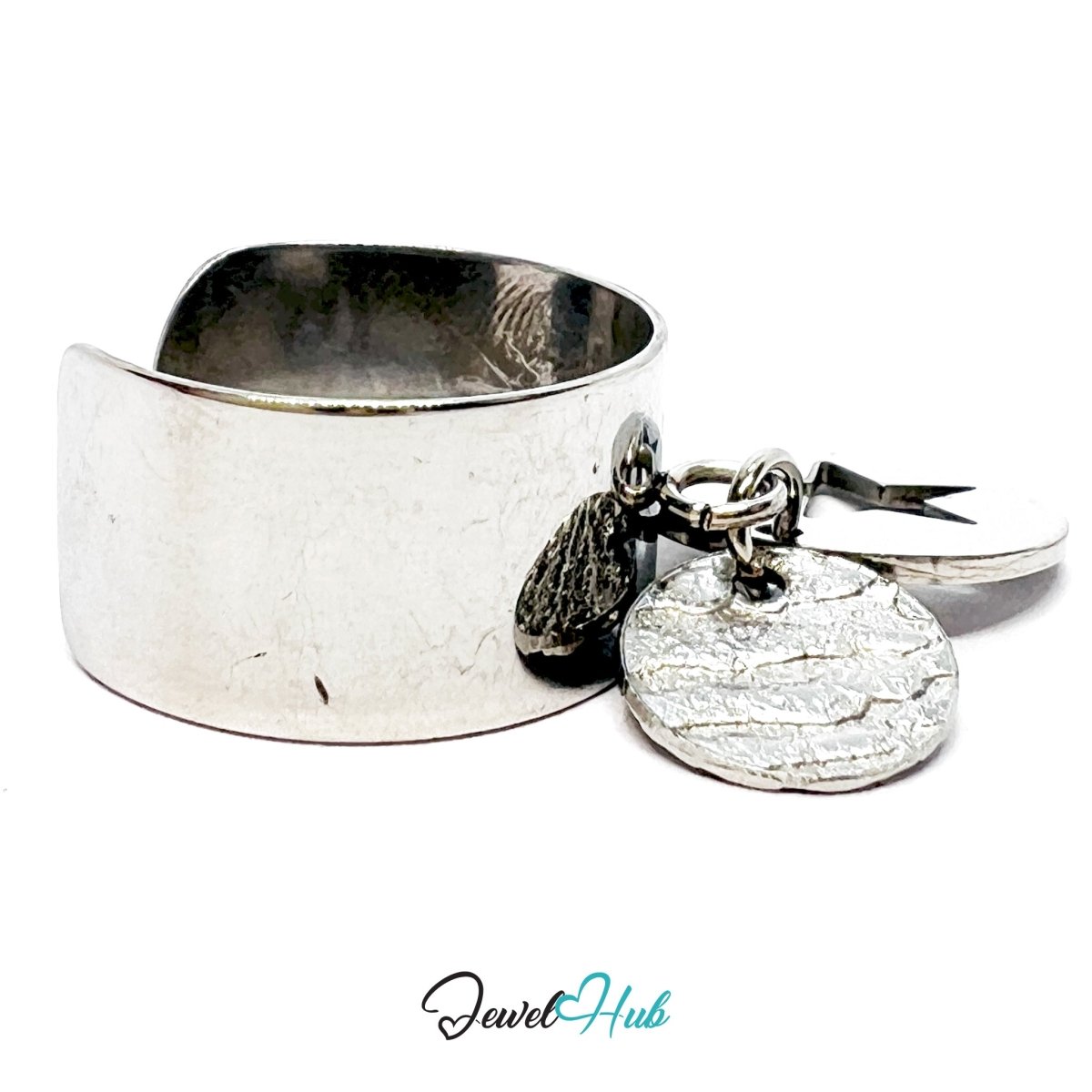 Stainless Steel DuoCharm Cuff Bracelet – Silver - Plated with Star Cutout + Relief Oval - JewelHub.co.uk