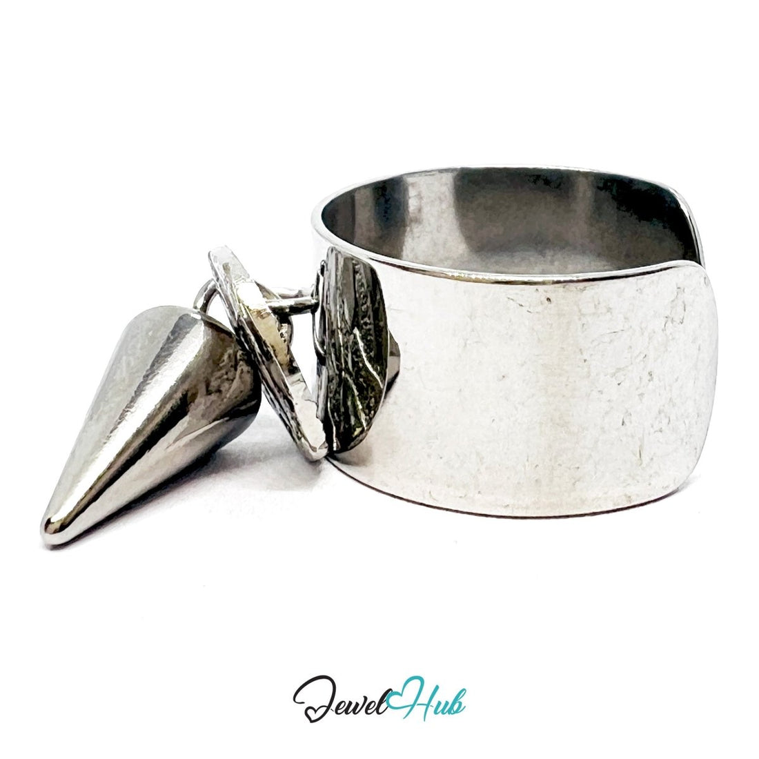 Stainless Steel DuoCharm Ring – Silver - Plated with Cone + Relief Tag - JewelHub.co.uk