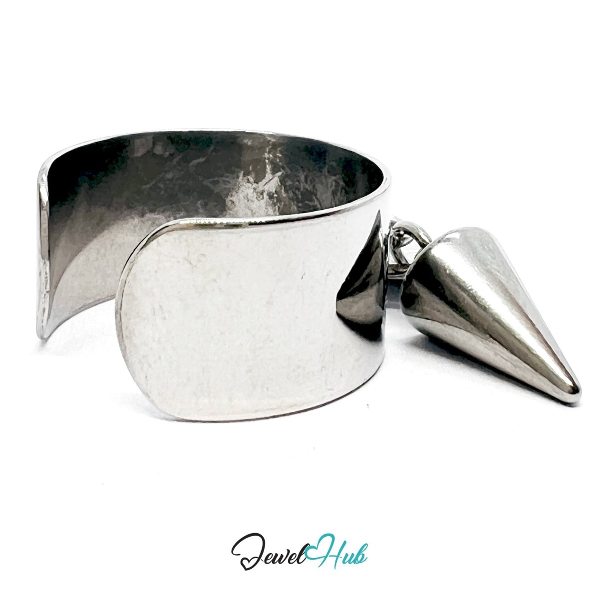 Stainless Steel DuoCharm Ring – Silver - Plated with Cone + Relief Tag - JewelHub.co.uk