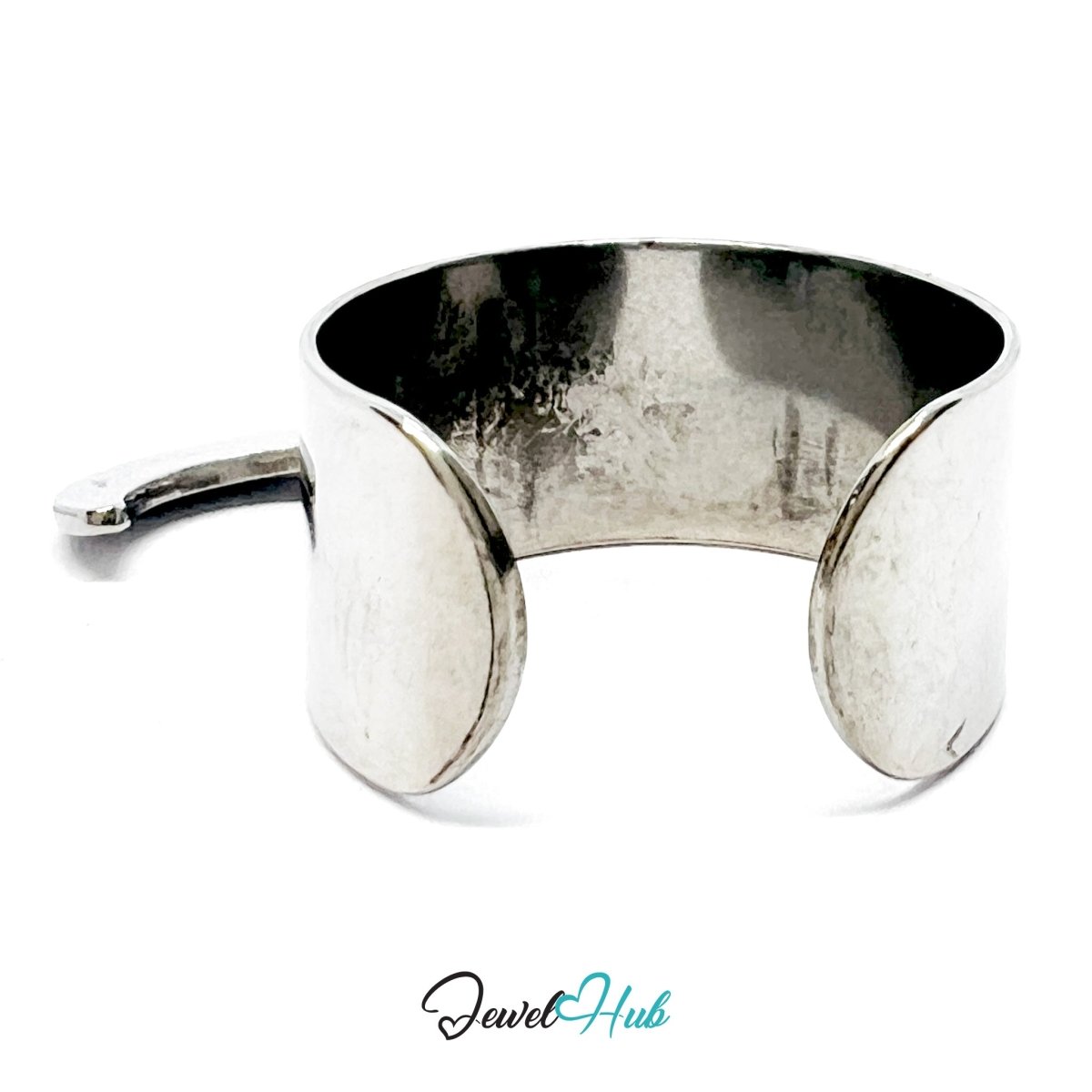 Stainless Steel DuoCharm Ring – Silver - Plated with Crescent Moon + Relief Oval - JewelHub.co.uk