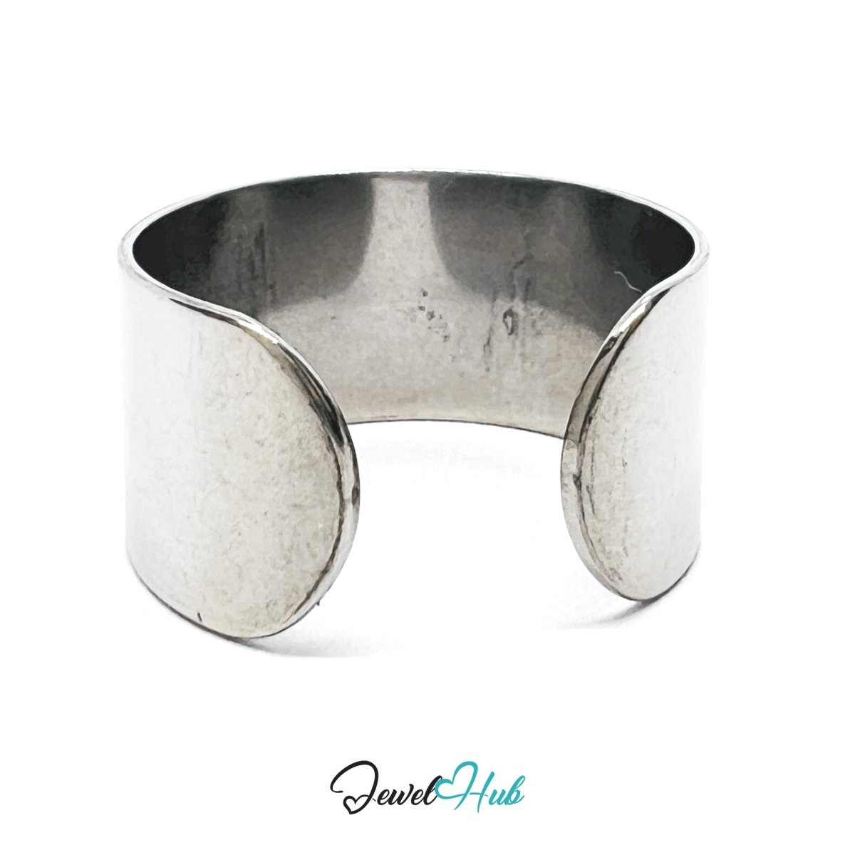 Stainless Steel DuoCharm Ring – Silver - Plated with Heart Accent + Relief Oval - JewelHub.co.uk