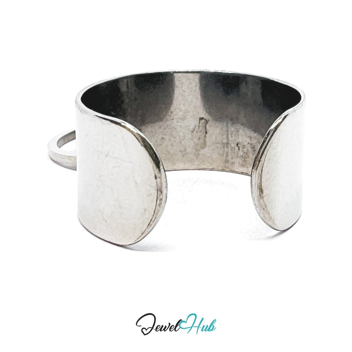 Stainless Steel DuoCharm Ring – Silver - Plated with Mountain Cutout + Relief Oval - JewelHub.co.uk