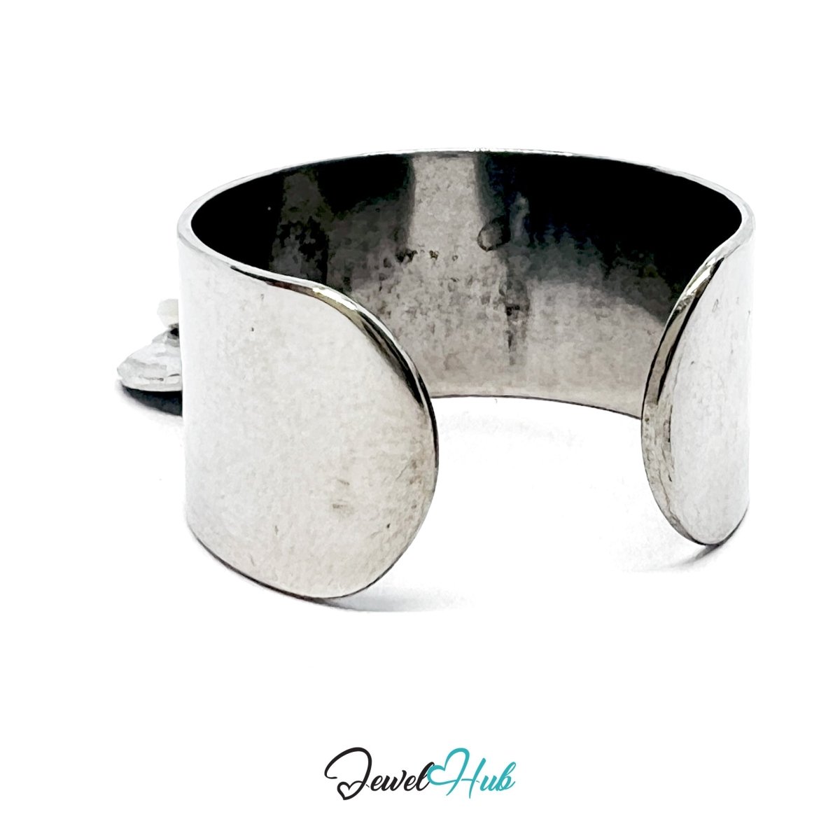 Stainless Steel DuoCharm Ring – Silver - Plated with Relief Disc + Bar Oval - JewelHub.co.uk