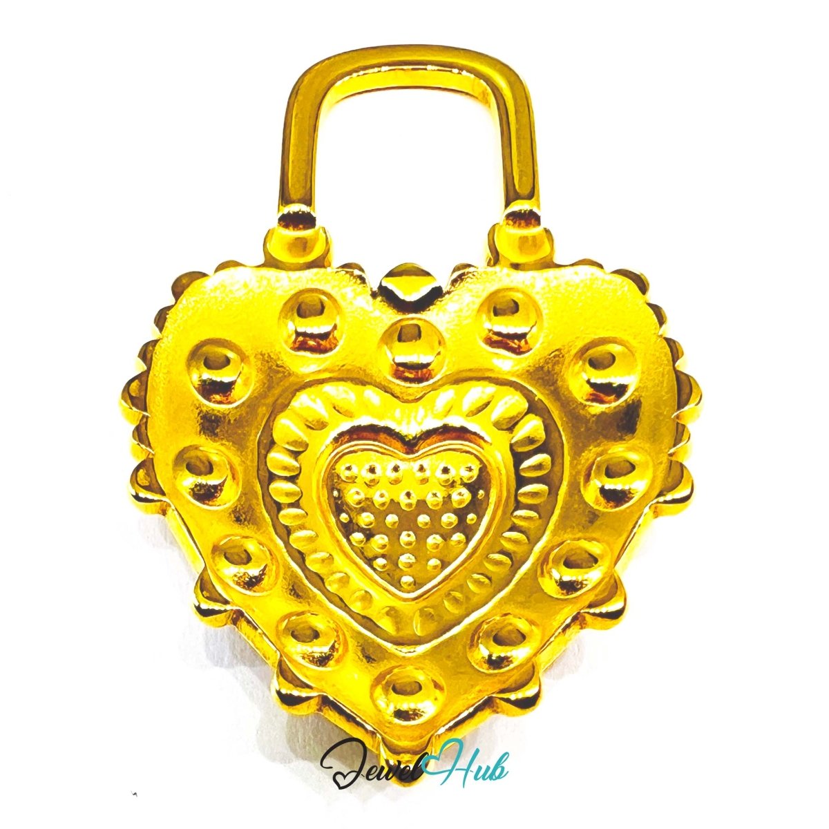 Stainless Steel Enamel Lock Heart Pendant Amber Zirconia Detail - JewelHub.co.uk