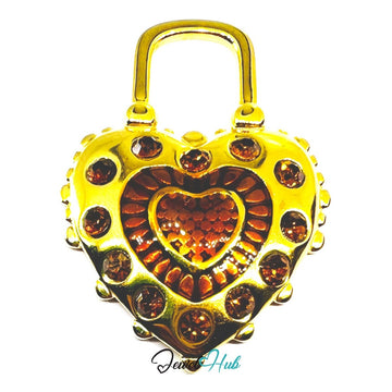 Stainless Steel Enamel Lock Heart Pendant Amber Zirconia Detail - JewelHub.co.uk