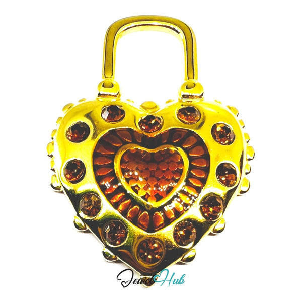 Stainless Steel Enamel Lock Heart Pendant Amber Zirconia Detail - JewelHub.co.uk