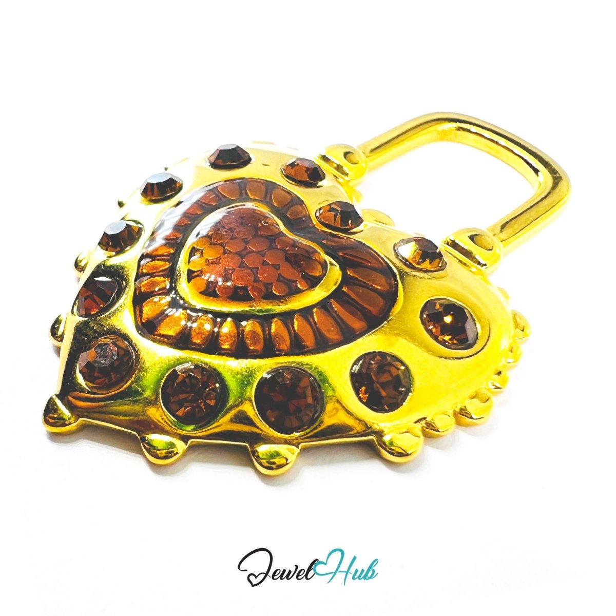 Stainless Steel Enamel Lock Heart Pendant Amber Zirconia Detail - JewelHub.co.uk