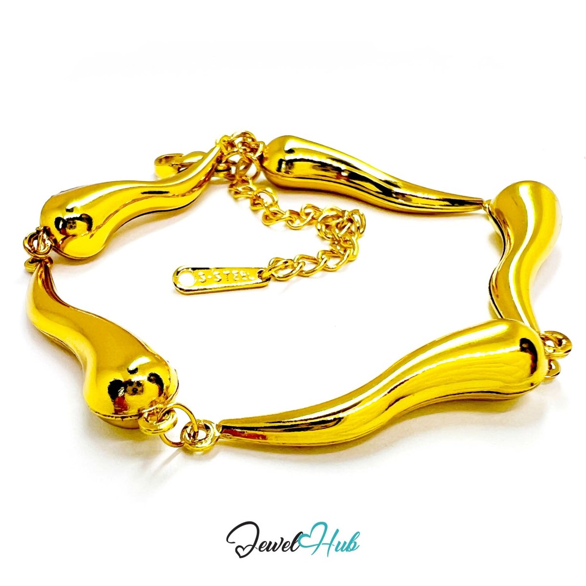 Stainless Steel Flame Motif Gold Bracelet - JewelHub.co.uk