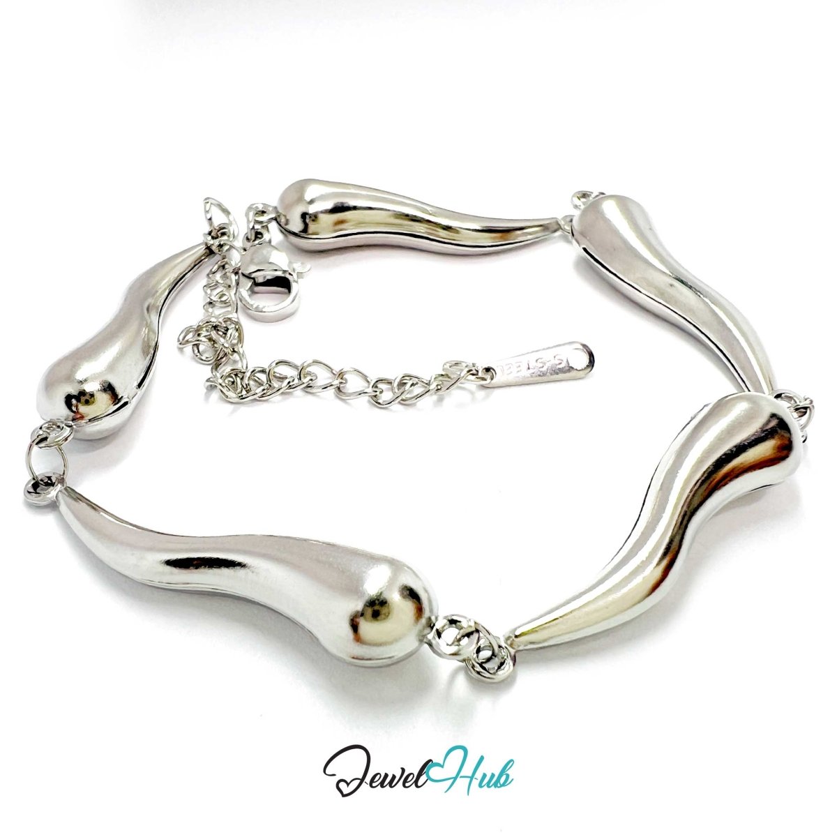 Stainless Steel Flame Motif Silver Bracelet - JewelHub.co.uk