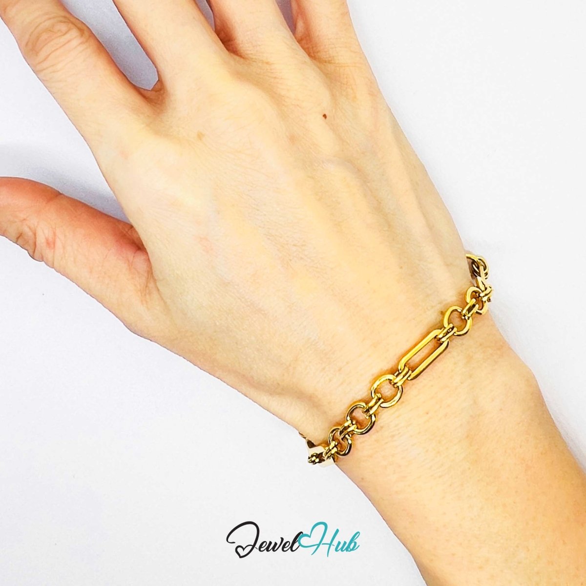 Stainless Steel Gold‑Plated Chain Bracelet – Bold Link Statement - JewelHub.co.uk