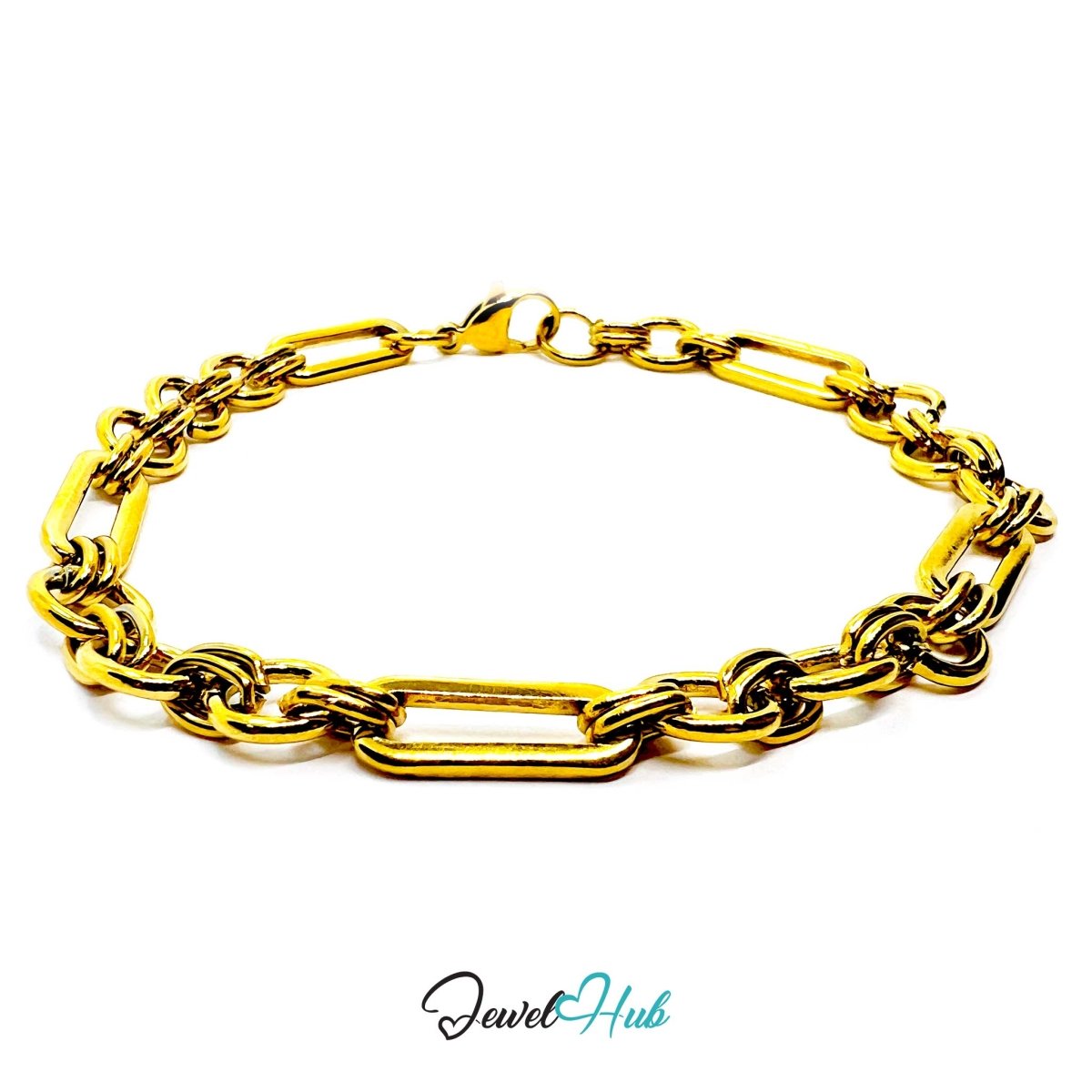Stainless Steel Gold‑Plated Chain Bracelet – Bold Link Statement - JewelHub.co.uk