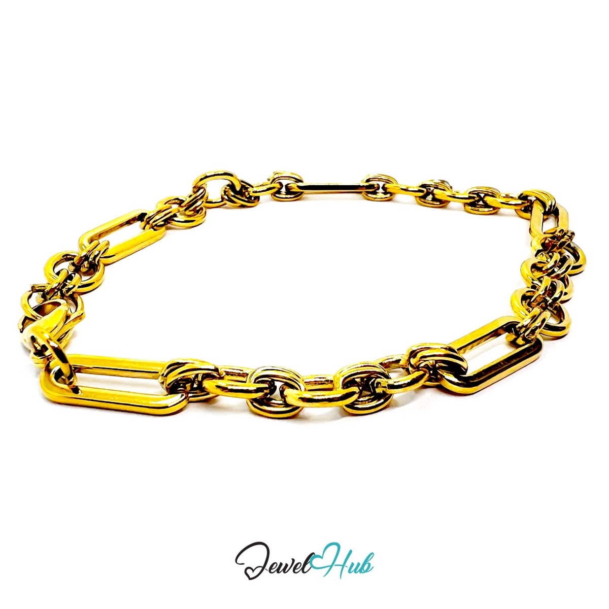 Stainless Steel Gold‑Plated Chain Bracelet – Bold Link Statement - JewelHub.co.uk