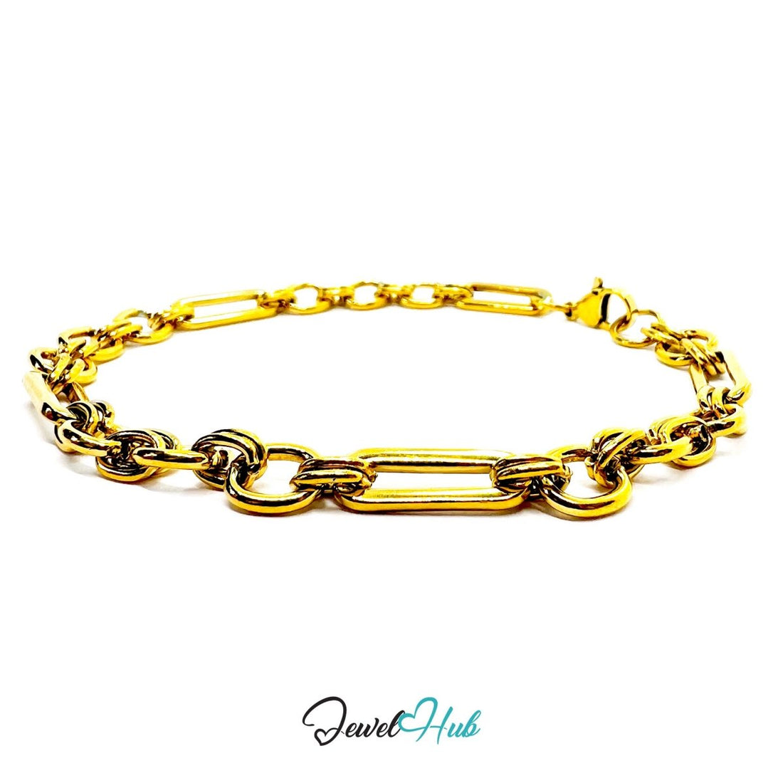 Stainless Steel Gold‑Plated Chain Bracelet – Bold Link Statement - JewelHub.co.uk