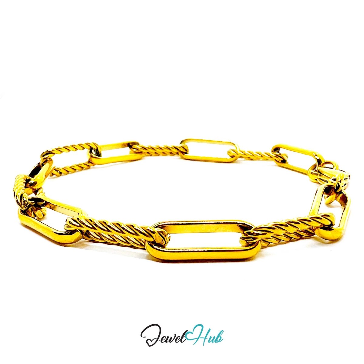 Stainless Steel Gold‑Plated MiniCharm™ Patterned Paperclip Bracelet - JewelHub.co.uk