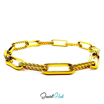 Stainless Steel Gold‑Plated MiniCharm™ Patterned Paperclip Bracelet - JewelHub.co.uk