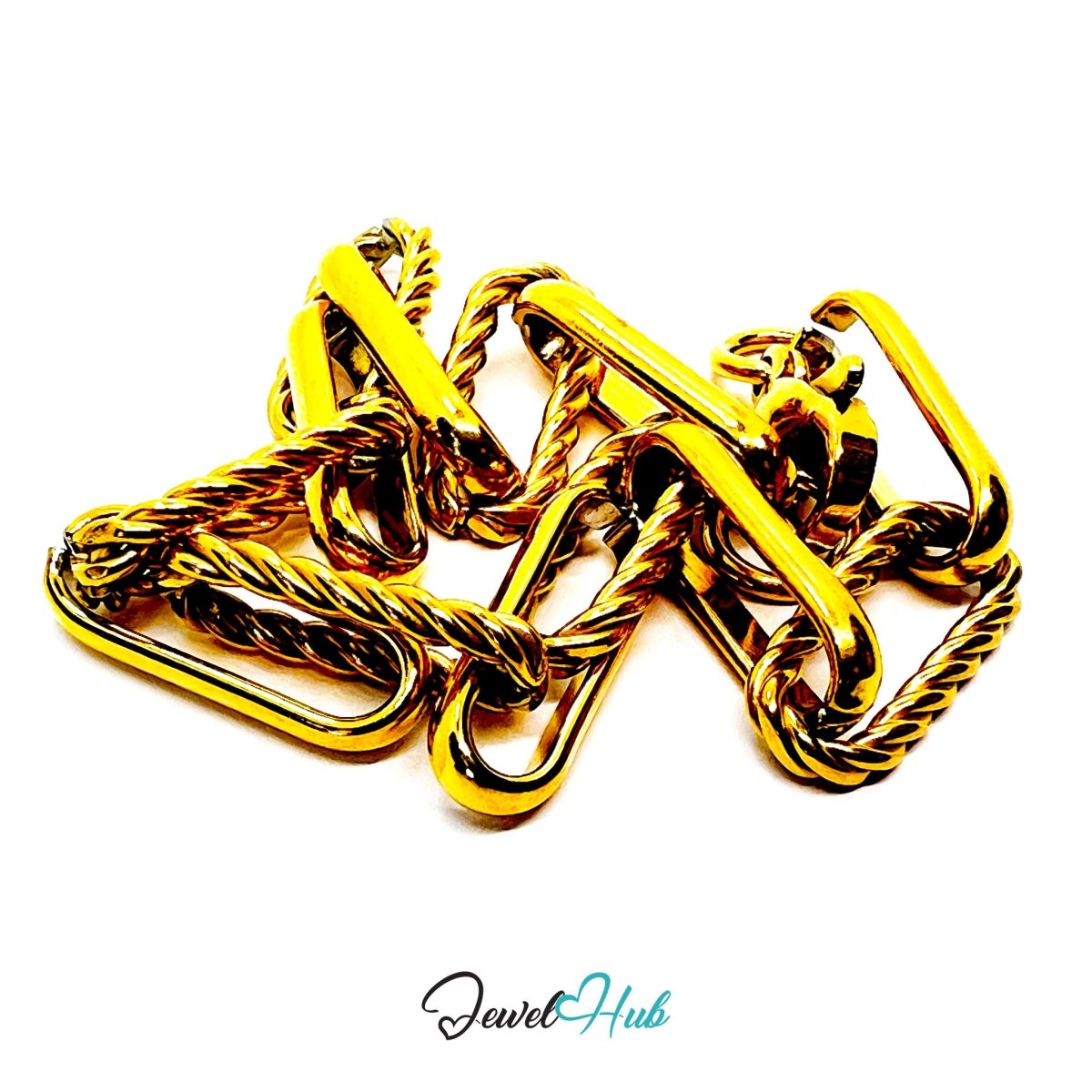 Stainless Steel Gold‑Plated MiniCharm™ Patterned Paperclip Bracelet - JewelHub.co.uk