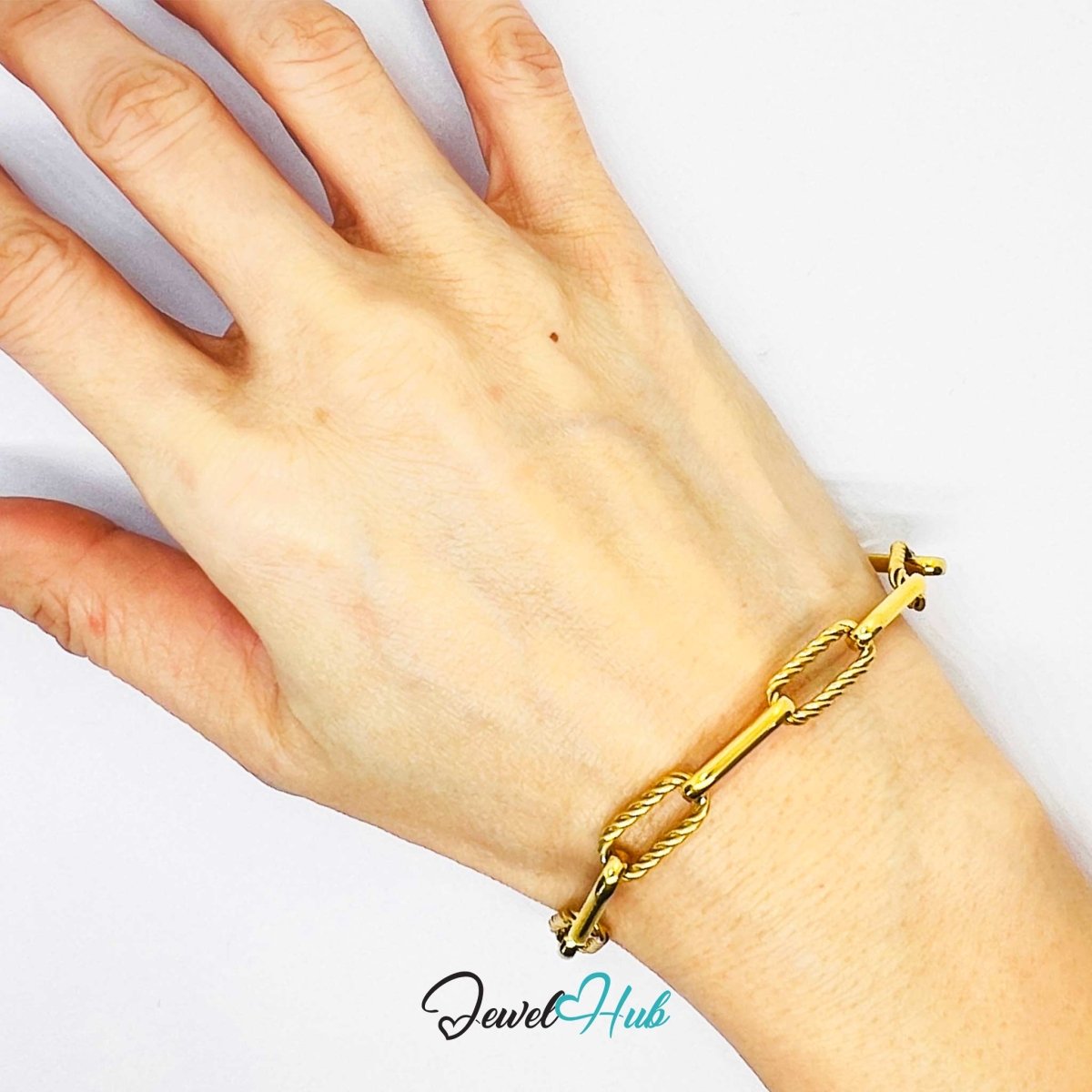 Stainless Steel Gold‑Plated MiniCharm™ Patterned Paperclip Bracelet - JewelHub.co.uk