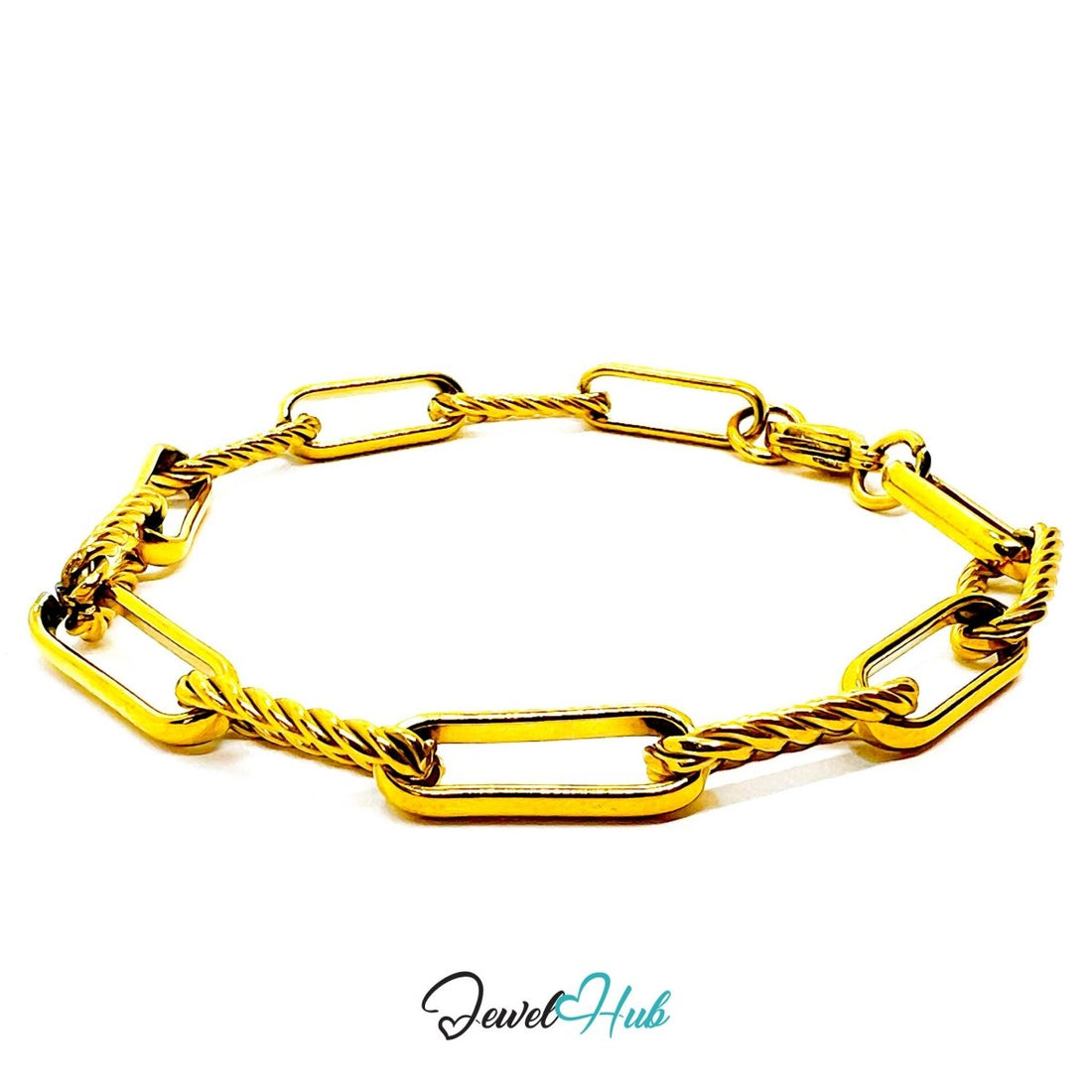 Stainless Steel Gold‑Plated MiniCharm™ Patterned Paperclip Bracelet - JewelHub.co.uk