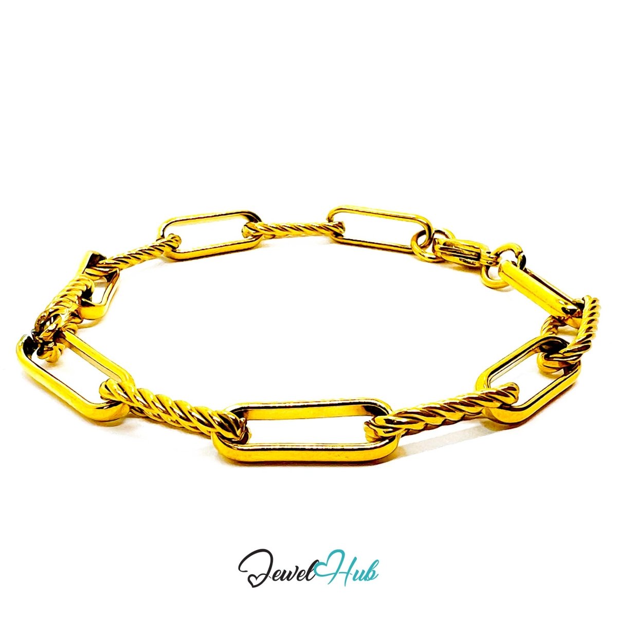 Stainless Steel Gold‑Plated MiniCharm™ Patterned Paperclip Bracelet - JewelHub.co.uk