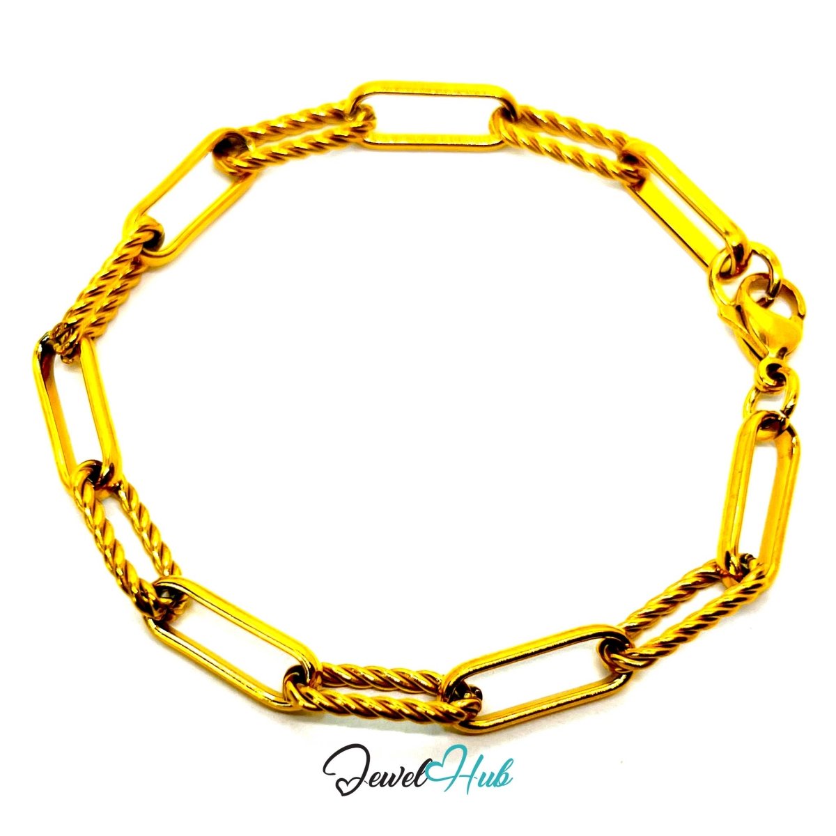 Stainless Steel Gold‑Plated MiniCharm™ Patterned Paperclip Bracelet - JewelHub.co.uk