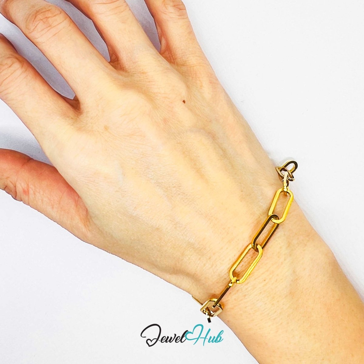 Stainless Steel Gold‑Plated MiniCharm™ Sleek Paperclip Bracelet - JewelHub.co.uk