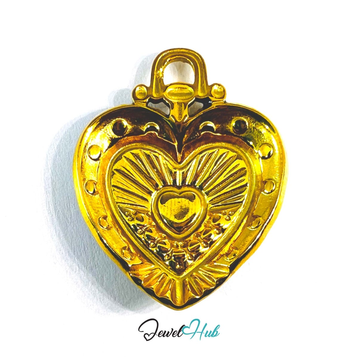 Stainless Steel Green Enamel Heart Pendant with Sapphire Detail - JewelHub.co.uk