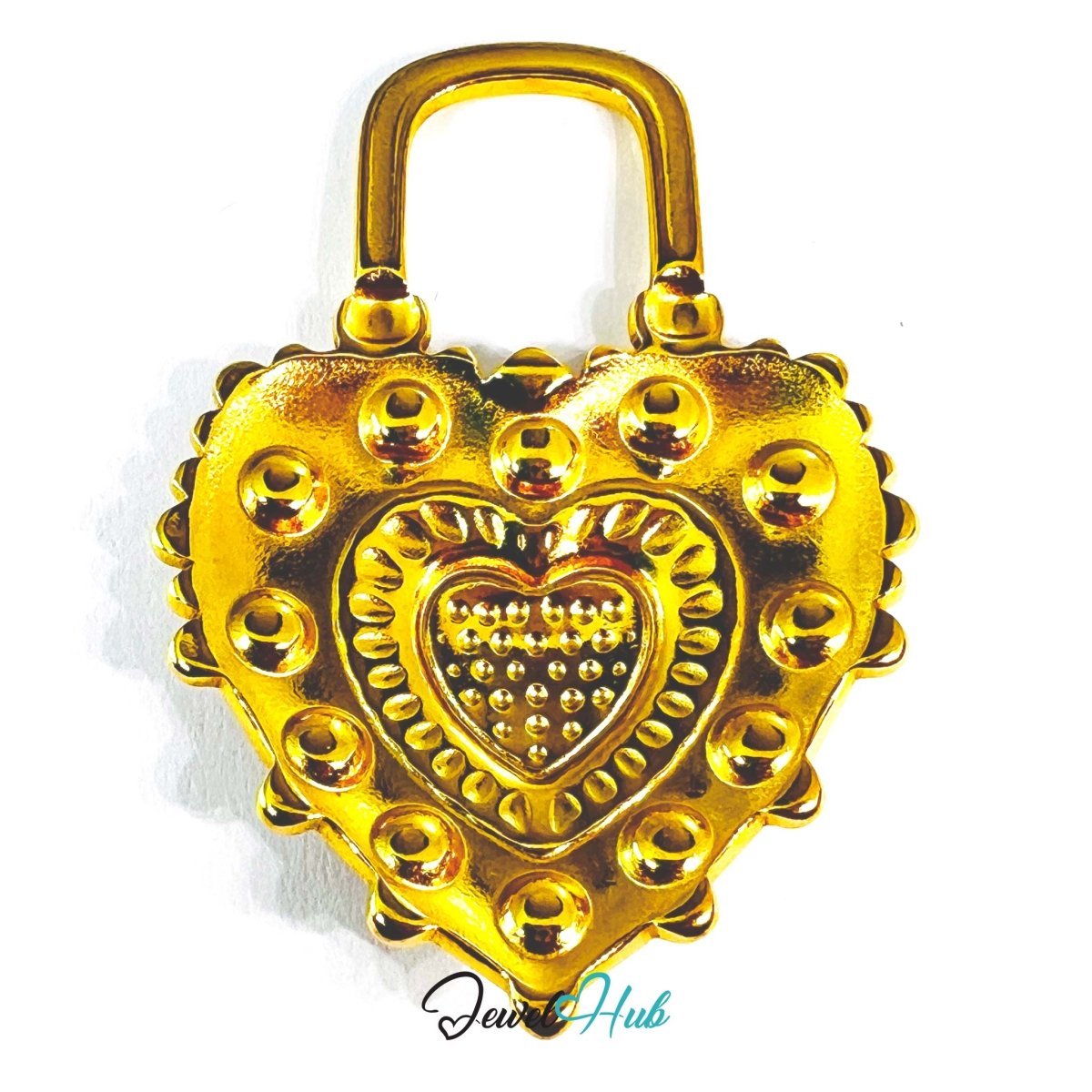 Stainless Steel Green Enamel Lock Heart Pendant Blue Stone Detail - JewelHub.co.uk